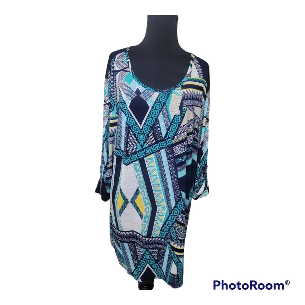 Cato Geometric Blouse Sz XL Green Blue